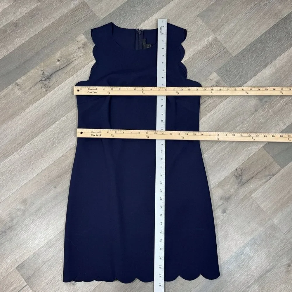 J. Crew Scallop Edge Shift‎ Dress Navy Blue 2 Nautical Preppy Mini Sleeveless